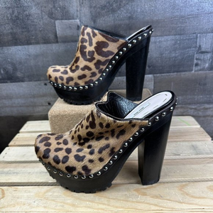 Miu Miu Calf Hair Leopard Print Y2K Chunky Heeled Mules‎